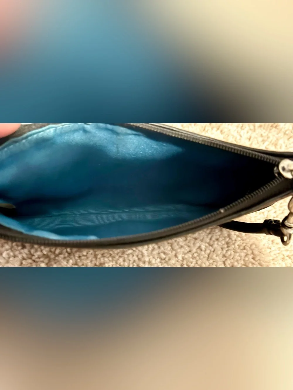 Coach Black Wristlet with Teal Accent Stitching